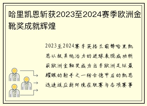 哈里凯恩斩获2023至2024赛季欧洲金靴奖成就辉煌