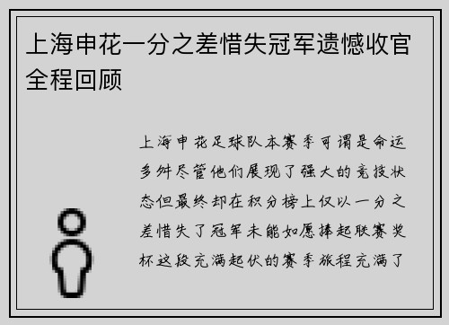 上海申花一分之差惜失冠军遗憾收官全程回顾 上海申花一分之差惜失冠军遗憾收官全程回顾